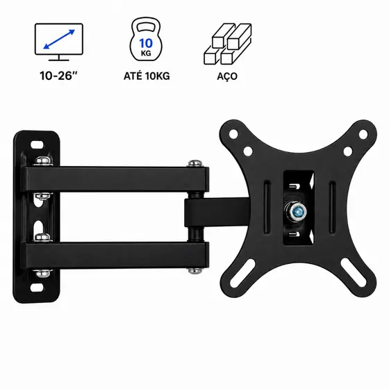 Suporte TV Articulado Monitor Giratório Metálico LED LCD 10-26 Polegadas Reforçado e Ajustável
