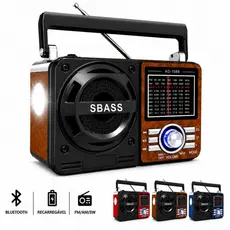 Rádio Caixa de Som Bluetooth Recarregável  Lanterna Retro Portátil FM AM USB SD Pilha
