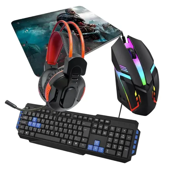 Kit Gamer Headset RGB Mouse Pad Mouse Teclado Gamers Com Fio