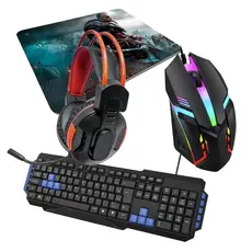 Kit Gamer Headset RGB Mouse Pad Mouse Teclado Gamers Com Fio