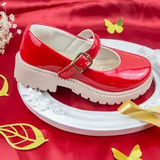 Sapatilha Tratorada Menina Infantil Vermelho Mary Jane Boneca Juvenil Sapato Feminina