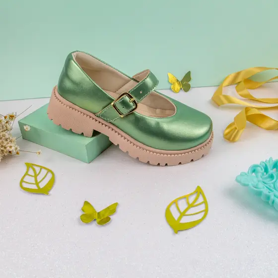 Sapato Sapatilha Tratorada Verde Mary Jane Infantil Menina Juvenil Boneca