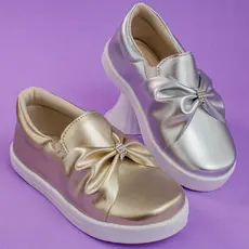 Tênis Slip Metalizado Menina Infantil Laço Strass Casual Original Confortável Macio Promoção