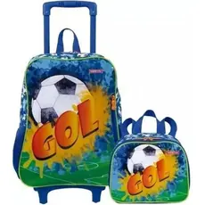 Mochila Escolar Infantil Rodinhas Futebol Gol + Lancheira