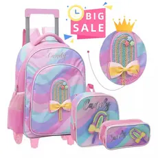 Mochila De Rodinha Menina Infantil Kit Escolar Picolé Reforçada com Lancheira Térmica e Estojo