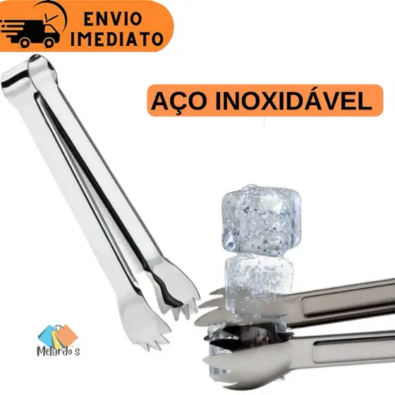 Pegador de Gelo Aço Inox Resistente Frutas Bar Drinks Antiderrapante 18cm