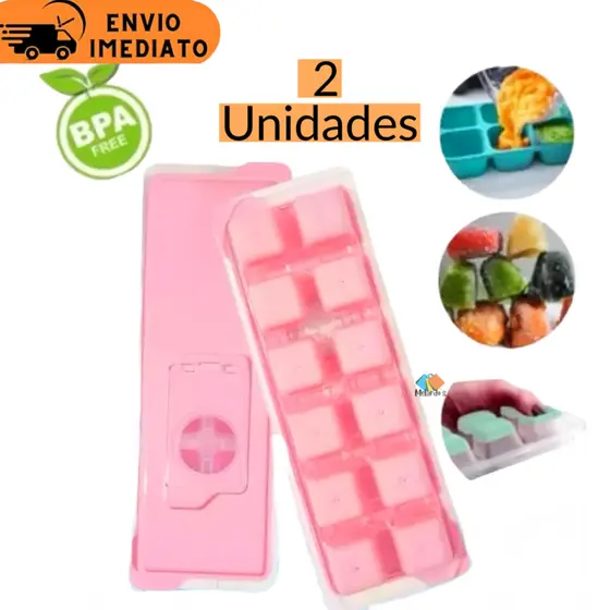 Forma De Gelo Com Tampa Kit com 2 Fundo de Silicone Forminha Gelinho