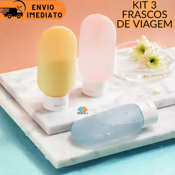 Porta Shampoo Frasco Kit Viagem Pote 3 Peças 60ml Flipflop Necessaire