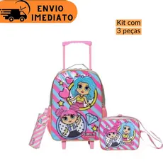 Mochila Escolar Kit com Estojo e Lancheira Infantil Menina Girls Power 3D
