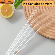 Kit Canudos De Vidro Transparente Canudo Reutilizável - 2 Retos + 2 Curvos + Escova