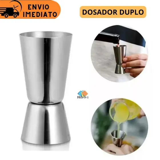 Dosador de Bebidas Duplo Para Medir Drinks Inox Bar Bebidas Dose