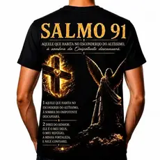 Camiseta Masculina Evangelica Gospel Salmo 91 Aqule Que Habita No Esconderijo Do Altissimo Fé Cor Preta Macia