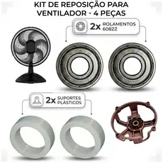 Kit com 2 Calços Suporte + 2 Rolamento 608ZZ Para Ventilador