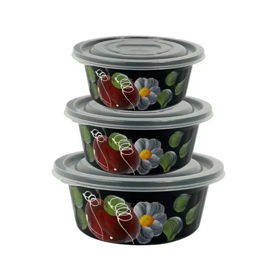 Kit 3 Bacias Decoradas à Mão Preta 1,5L + 2,5L + 5L Praticidade e Beleza Na Sua Cozinha