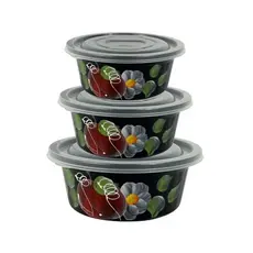 Kit 3 Bacias Decoradas à Mão Preta 1,5L + 2,5L + 5L Praticidade e Beleza Na Sua Cozinha