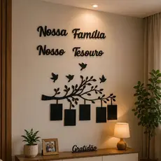 Quadro Decorativo Porta Retrato Painel Arvore Nossa Família Nosso Tesouro MDF Moldura Presente Afetivo