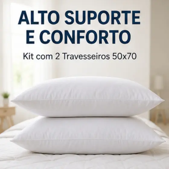 Kit 2 Travesseiros Firme Alto Suporte 50x70 Antialérgico
