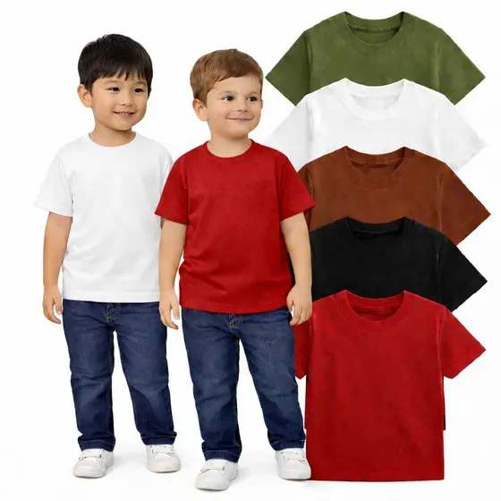 Camiseta Básica Infantil e Juvenil Unissex 2 ao 16 100% Algodão Gola Redonda Branca e Preta