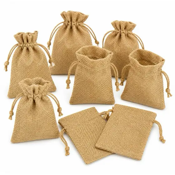 Kit 10/20/30/40/50 Saquinhos De Juta 7x9/9x12/10x14 Embalagem Presente Brindes Joias Lembrancinhas Natal Festa Casamento