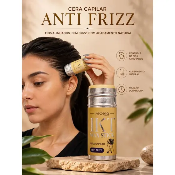 Bastão de Cera para Cabelo Febella Efeito Liso Anti Frizz Fixação Natural