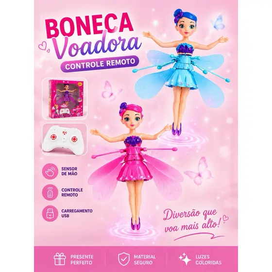 Boneca Fada Voadora Com Controle Remoto E Sensor De Mão Recarregável Brinquedo Infantil