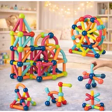 Blocos De Construção 3d Magnéticos Brinquedo ímã Varas Bolas Jogo Montagem Para Crianças 56/106 pecas.