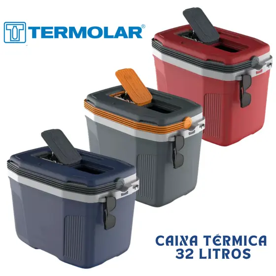 Caixa Térmica Cooler C/alça Praia Pesca Camping Azul Vermelha Cinza 32 Litros Termolar
