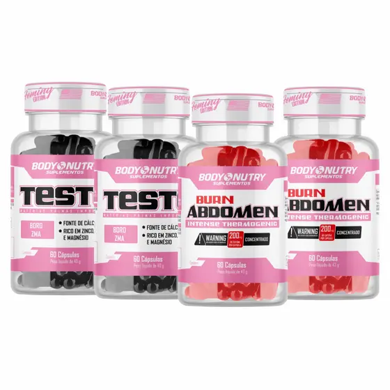 Kit 2x Testo Feminy 60 cápsulas - Aumenta a Libid + 2x Cafeina Burn Abdomen Feminy (Termogenico) 60