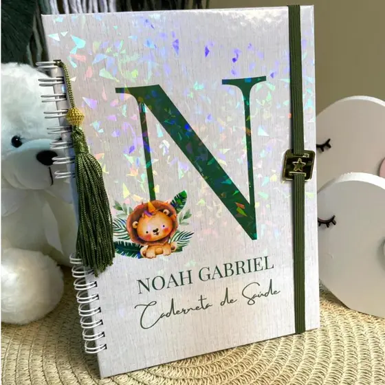 CADERNETA DE SAUDE VACINAÇAO PERSONALIZADA LUXO MENINO LEAO MINIMALISTA