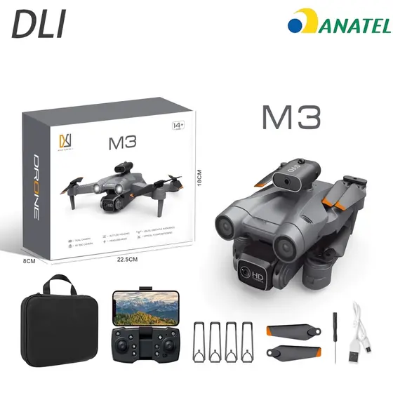 Dli Drone M3 MAX Com HD e Dual Câmera - 3 Baterias Evita Obstáculos