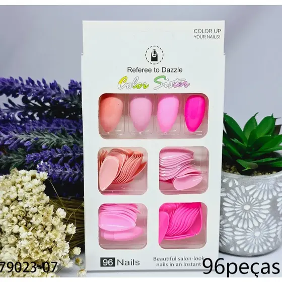 Conjunto de 24/96 Unhas Postiças Adesivas com Estampas Florais - Práticas e Elegantes