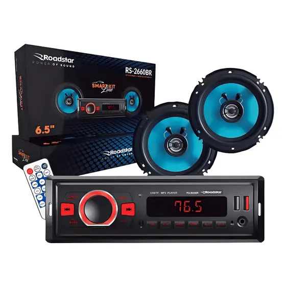 Kit Rádio + 1 Par de Alto-Falantes 6,5” e 1 Par 6x9” Roadstar RS2669BR
