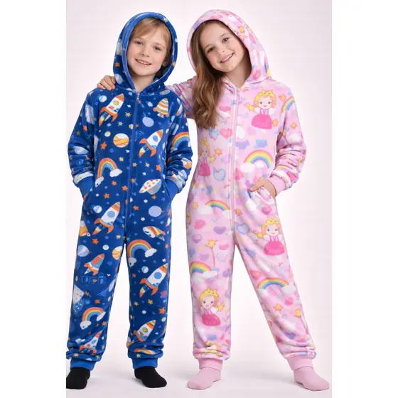 Kit 2 Macacão Pijama Bebê Soft Inverno Menina e Menino Estampas 3D Varias Estampas