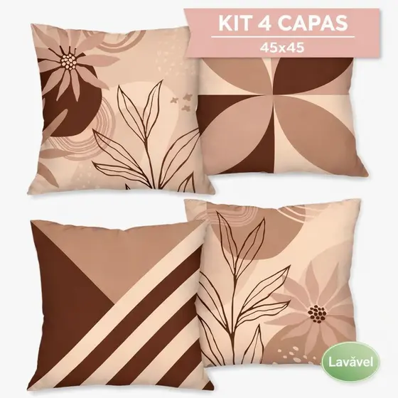 Kit com 4 Capas para Almofada Decorativa Lávável 45x45cm Sofá e Sala