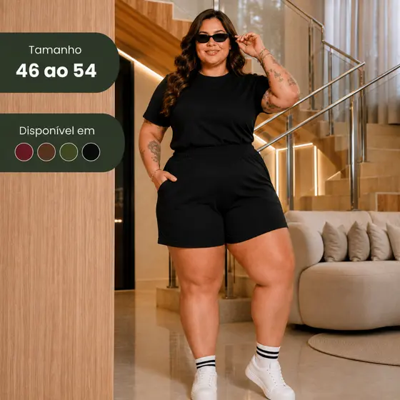 Conjunto Feminino Plus Size Canelado 46 Ao 54 Liso Moderno