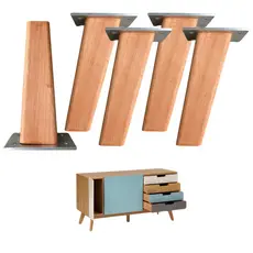 Kit 4+1 Un Pé Palito Retro Para Móveis 15cm Com Base Madeira Eucalipto