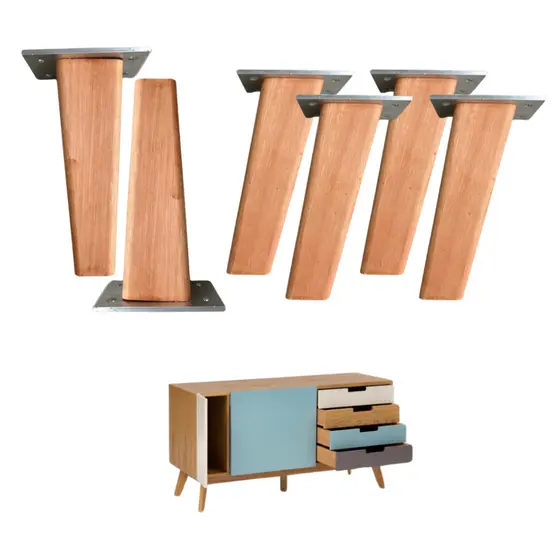 Kit 4+2 Un Pé Palito Retro Para Móveis 15cm Com Base Madeira Eucalipto