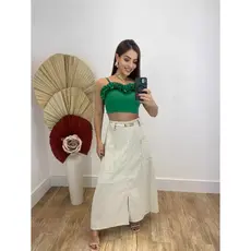 Saia Longa Feminina Linho Forrado Cintura Alta Casual Moda Evangelica Têndencia 2025