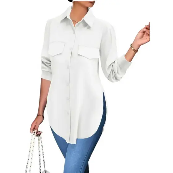 Camisa Social Casual FemininaManga Longa Lisa Moda Basica