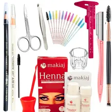 Kit Sobrancelha Iniciante Henna Makiaj + Navalha + Paquimetro + Tesoura + Pincel + Dappen + Lápis