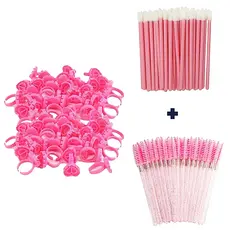 100 Unidades Anel Batoque + Kit 50 Escovinhas + Kit 50 Aplicador de Batom Extensão de Cílios