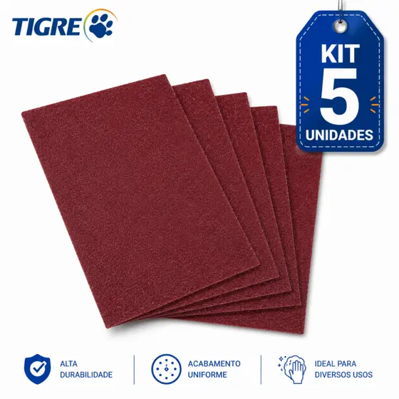 Kit 5 Lixas Para Massa Madeira Parede Grão 60 ao 220 Tigre