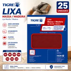Lixa Para Massa e Madeira Tigre Kit 25 Folhas Grãos 60 80 100 120 150 180 220