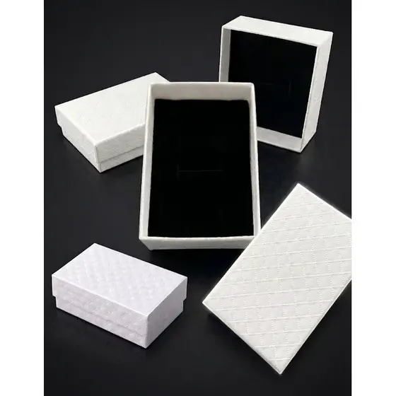 20 Caixas Branca Texturizada Luxo Almofada Preta para Joias Acessórios 5x8x2,5cm Colar Brincos Anel Caixinha Premium