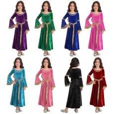 Crianças Meninas Medieval Princesa Vestido De Veludo Manga Longa Alargamento Retro Modelado Banda Vestir Trajes
