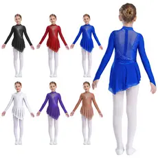 Aislor Crianças Meninas Patinação Artística Desempenho Traje Pura Malha Retalhos Brilhantes Strass Vestidos De Dança Man