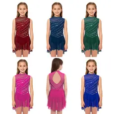 Aislor Crianças Meninas Dança Lírica Desempenho Traje Sem Mangas Recorte Volta Pura Malha Retalhos Bainha Alta Baixa Ruc