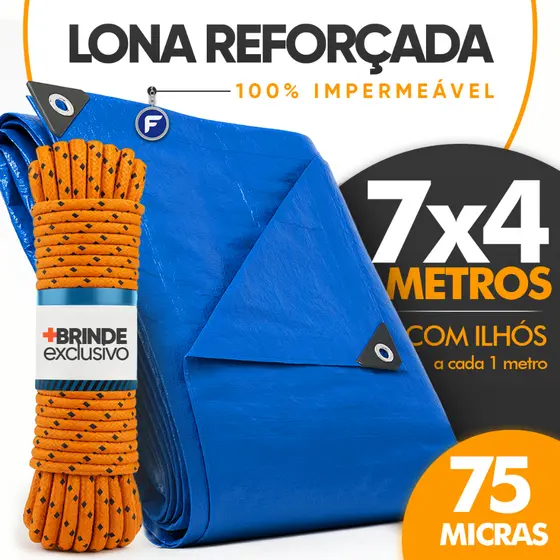 Lona Impermeavel Azul 7x4 8x4 10x4 Multiuso Piscina Construção Reformas + Corda