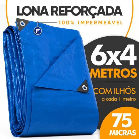 Lona Impermeável Azul 6x4 7x4 8x4 Multiuso Camping Reforçada Piscina Carreta Construção