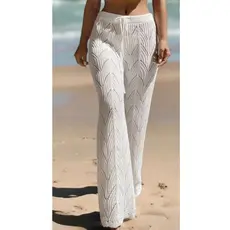 Calça Saída de Praia Feminina Tricot Têndencia Verão Pantalona Rendada Crochê Moda